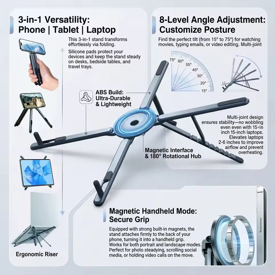 Laptop Ergonomic Accessories - حامل هاتف مغناطيسي محمول وعصا سيلفي
