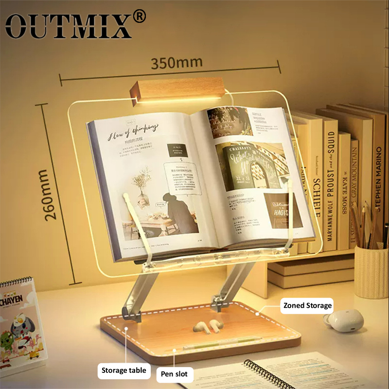Laptop Ergonomic Accessories - حامل قراءة خشبي مع إضاءة، حامل
