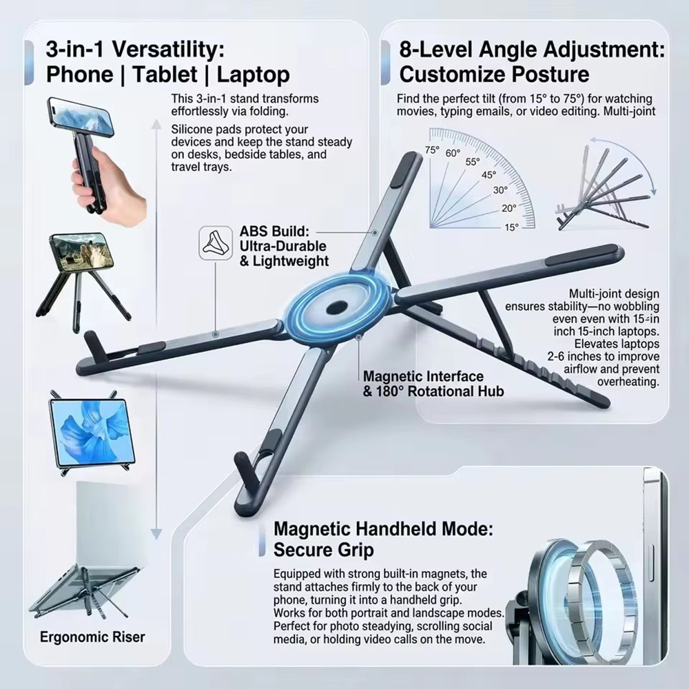 Laptop Ergonomic Accessories - حامل هاتف مغناطيسي محمول وعصا سيلفي